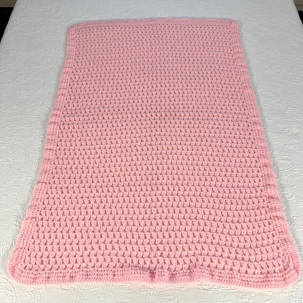 Handmade Crochet Afghan Throw Blanket Pink 33"x48"